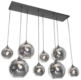 Lampă suspendată Art Deco neagră cu sticlă fumurie 8 lumini - Sandra