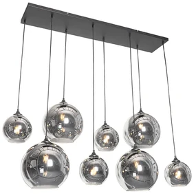 Lampă suspendată Art Deco neagră cu sticlă fumurie 8 lumini - Sandra