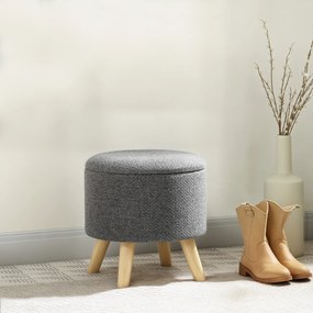 HOMCOM Pouf rotund picior de odihnă taburet cu depozitare picioare din lemn design modern gri | Aosom Romania