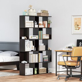 HOMCOM Bibliotecă cu 5 Rafturi Divizate în Formă de S din Lemn, 60x24x184.5 cm, Negru | Aosom Romania