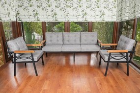 Set Mobilier Grădină, Metal / Spuma, Damla, 3 Piese, Gri Deschis
