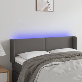3123050 vidaXL Tăblie de pat cu LED, gri, 147x16x78/88 cm, piele ecologică