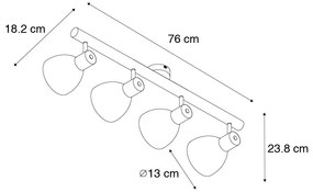 Spotlight rustic negru cu lemn 4 lumini - Flint