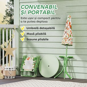 AIYAPLAY Set de Mobilier de Grădină din 4 Piese cu Masă, Scaune și Umbrelă de Soare Reglabilă, 50xΦ49,5 cm, Verde | Aosom Romania