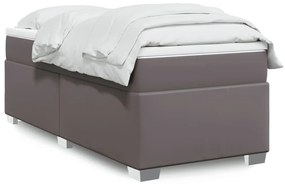 vidaXL Pat box spring cu saltea, gri, 90x190 cm, piele ecologică