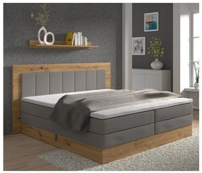 Pat boxspring JASMINE 180x200 cm, cu saltele și topper, cu spațiu de depozitare, gri
