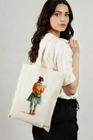Sacosa de Panza pentru Cumparaturi, Geanta Tote, model The bookie girl 25 38 x 34.5 cm, Alba, BEKZ®