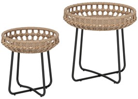 Outsunny Set de 2 mese de cafea din poliratan Ø60/41 cm rotunde rezistente la intemperii, masă de grădină cu picioare X reglabile, maro | Aosom Romania