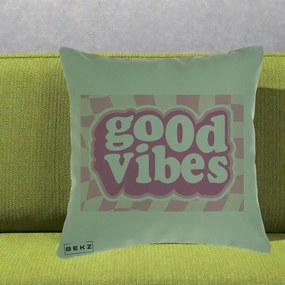 Perna Decorativa Good Vibes Retro Roz, 40x40 cm, Verde, Husa Detasabila, Perna Inclusa, BEKZ®