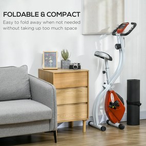 SPORTNOW Bicicletă Magnetică Pliabilă cu 8 Niveluri de Rezistență și Monitor LCD, 97x43x110 cm, Roșu | Aosom Romania