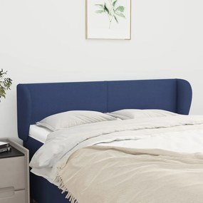 3116868 vidaXL Tăblie de pat cu aripioare, albastru, 147x23x78/88 cm textil