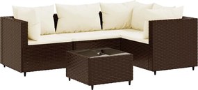 vidaXL Set șezlonguri de grădină, 5 piese, cu perne, maro, poliratan