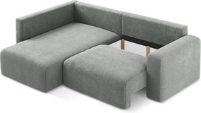 Colțar gri extensibil/cu spațiu de depozitare cu tapițerie din chenille (cu colț pe partea stângă/în formă de ”L”) Kona – Makamii