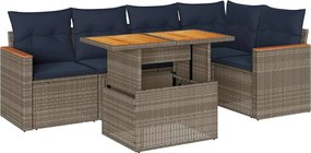 vidaXL Set mobilier grădină cu perne, 6 piese, gri, poliratan