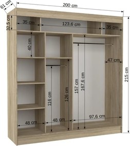 Dulap cu usi glisante si oglinda 200x215 cm, Balton, ADRK Furniture (Culoare: Negru)
