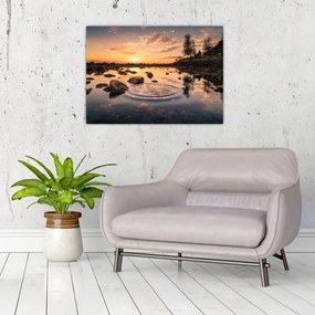 Tablou pe sticlă - Apus de soare la lac (70x50 cm)