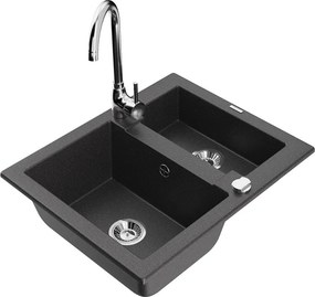 Mexen Carlos chiuvetă de granit cu 1,5 compartiment cu baterie de bucătărie Telma, neagră cu pete - 6518-76-670200-00