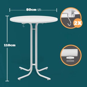 Casaria Masă de bar pliabilă RAUL 110x80cm, albă