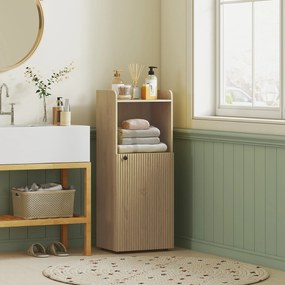 HOMCOM Dulap pentru baie de nișă cu dulap, raft deschis, raft reglabil, dulap pentru baie, 40 x 31 x 104 cm, stejar galben | Aosom Romania