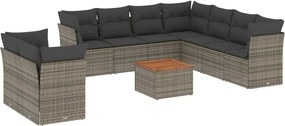 vidaXL Set mobilier de grădină cu perne, 10 piese, gri, poliratan