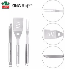Set 3 ustensile pentru gratar, inox, Kinghoff KH1919