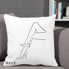 Perna Decorativa Picioare cu Tocuri Line Art, 40x40 cm, Alba Mata, Husa Detasabila, Perna Inclusa, BEKZ®