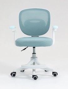 Scaun ergonomic pentru copii, suport lombar, suport picioare reglabil, rotativ, Albastru
