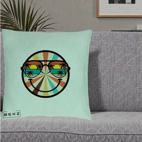 Perna Decorativa Smiley Face Retro Sunset Palmieri, 40x40 cm, Verde Menta, Husa Detasabila, Perna Inclusa, BEKZ®