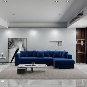 Colțar extensibil dumonde cu ladă de depozitare si sezut confortabil din spuma high-density, Gloria Royal Blue II 320x183 cm