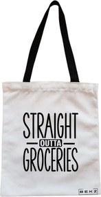 Sacosa de Panza pentru Cumparaturi, Geanta Tote, model Straight Outta Groceries, Cu fermoar, 38x34.5 cm, Alba, BEKZ®