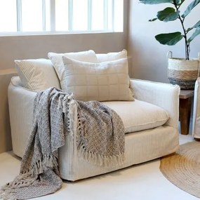 Fotoliu din in crem cu dungi latte, cu umplutură din pene de rață și 3 perne decorative „Malo”