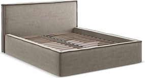 Pat matrimonial taupe tapițat cu spațiu de depozitare cu somieră 180x200 cm Anani – Makamii