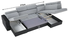 Colţar extensibil, piele ecologică neagră/material textil gri deschis, model stânga, VASTO