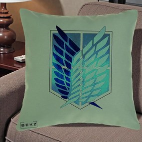 Perna Personalizata Attack on Titan Wings of Freedom, 40x40 cm, Verde, Husa Detasabila, Perna Inclusa, BEKZ®