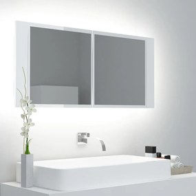 804985 vidaXL Dulap de baie cu oglindă și LED, alb extralucios, 100x12x45 cm