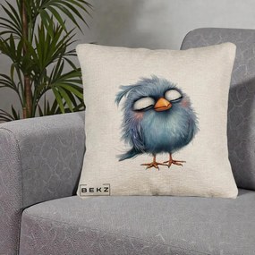 Perna Decorativa Pui Pufos Albastru Adormit, 40x40 cm, Bej Canapea, Husa Detasabila, Perna Inclusa, BEKZ®