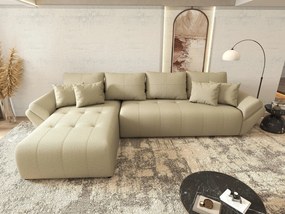 Colțar extensibil dumonde cu ladă de depozitare si sezut confortabil din spuma high-density, Berlin XL Enjoy Camel 350x185 cm