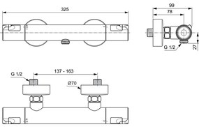 Baterie dus termostatata Ideal Standard Ceratherm T50 crom lucios