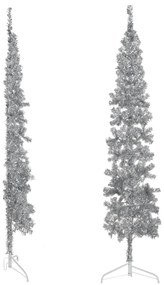 Jumatate brad de Craciun subtire cu suport, argintiu, 210 cm 1, Argintiu, 210 cm