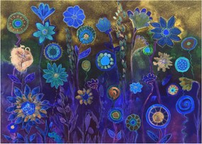 Tablou pe sticlă - Flori albastru închis (70x50 cm)