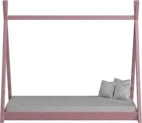 Pat copii Tipi 70x140 din lemn tip căsuță - roz