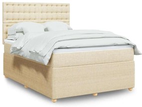 vidaXL Pat box spring cu saltea, crem, 140x200 cm, textil