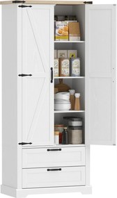 HOMCOM Bufet înalt pentru bucătărie, dulap de bucătărie cu 2 uși, 2 sertare, rafturi reglabile, stil rustic, 76x40x180cm, alb | Aosom Romania