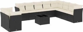 vidaXL Set canapele de grădină cu perne, 11 piese, negru, poliratan