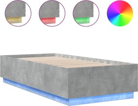 vidaXL Cadru de pat cu lumini LED gri beton 100x200 cm, lemn prelucrat