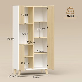 HOMCOM Dulap de bucătărie 170 cm, dulap modern cu compartiment deschis, polițe reglabile, aspect lemn natural | Aosom Romania
