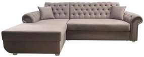 Colțar Extensibil Chesterfield, 270x165cm, Coltul in Stanga Extensibil Catifea Bej (Glamour Heather) Colțul în stânga