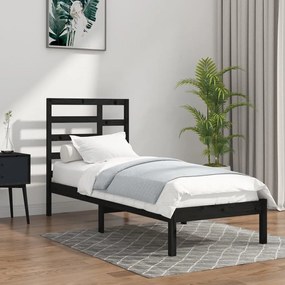 3105759 vidaXL Cadru de pat mic single, negru, 75x190 cm, lemn masiv