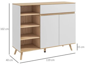 HOMCOM Bufet mobilier de depozitare bucătărie stil scandinav 1 placard dublă ușă 1 sertar și 4 nișe rafturi reglabile alb | Aosom Romania