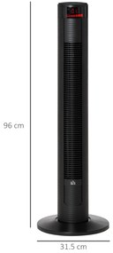 HOMCOM Ventilator Turn cu 4 Moduri și 3 Viteze cu Cronometru 12h, Ventilator de Podea ABS cu Telecomandă, 31,5x31,5x96 cm, Negru | Aosom Romania